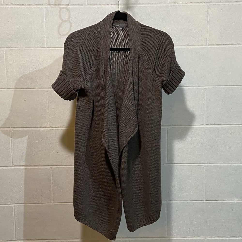 NEW Vince Women's SS Cardigan Sweater XSMALL Brown Wool Blend‎ Draped Open Front